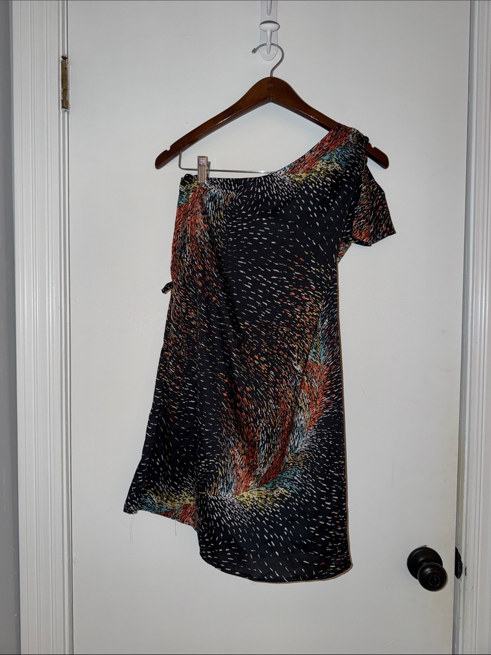 Turning point- size small One-Shoulder Black Multicolor Print Dress